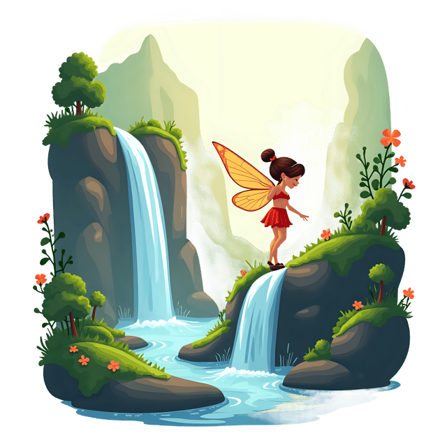 Free transparent PNG: Fairy Near Waterfall Digital Art for Fantasy and Nature Inspired Creations