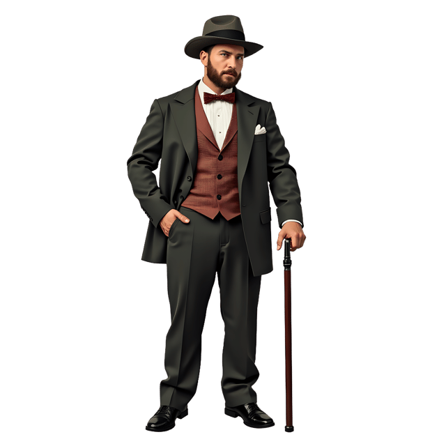Free transparent PNG: Vintage Suit with Bow Tie and Cane PNG Transparent Background