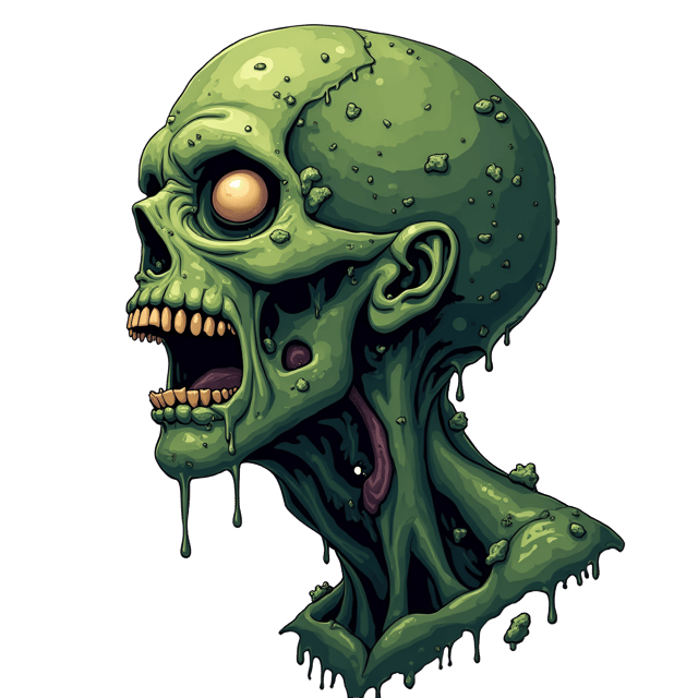 Free transparent PNG: Mysterious Zombie with Decaying Green Skin and Hollow Black Eyes - Beautiful Clipart Illustration