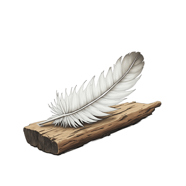 Free transparent PNG: Soft White Feather on Driftwood Plank  Nature Clipart, free transparent png download