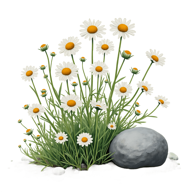 Free transparent PNG: Daisy Cluster Near Rock  Flower Clipart, free transparent png download