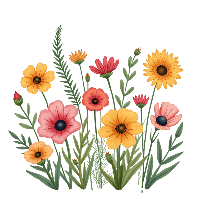Free transparent PNG: Mix of Flowers  Rough Style Clipart, free download png