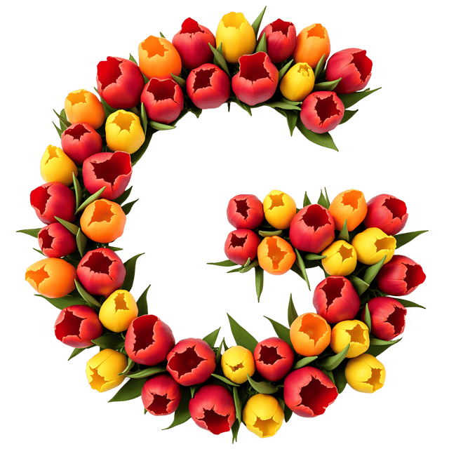Free transparent PNG: Colorful Tulip Arrangement Forming the Letter G PNG with Transparent Background