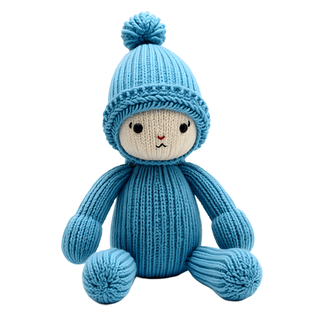 Free transparent PNG: Handmade Knitted Doll in Blue Shades with Detailed Stitching