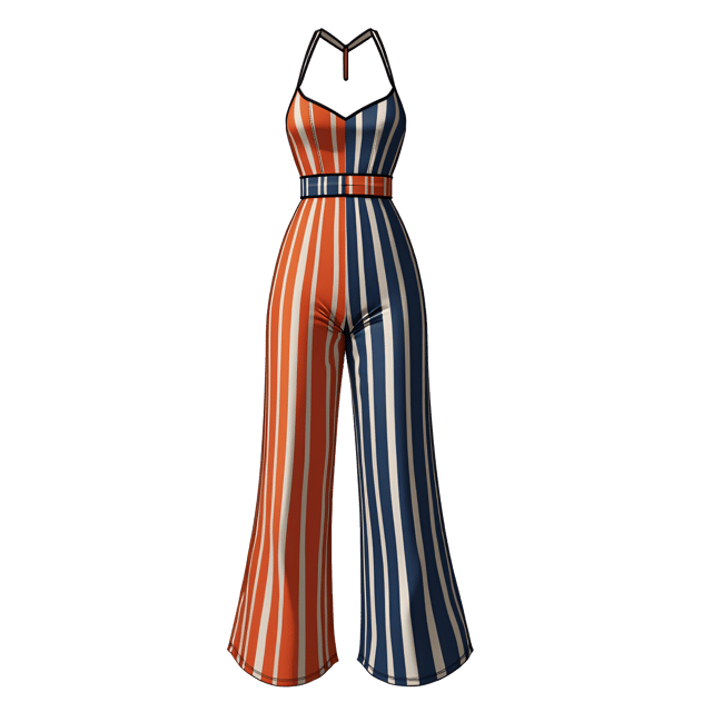 Free transparent PNG: Stripe-printed Jumpsuit with Wide-leg Pants and Halter Neckline - Isolated on White Background