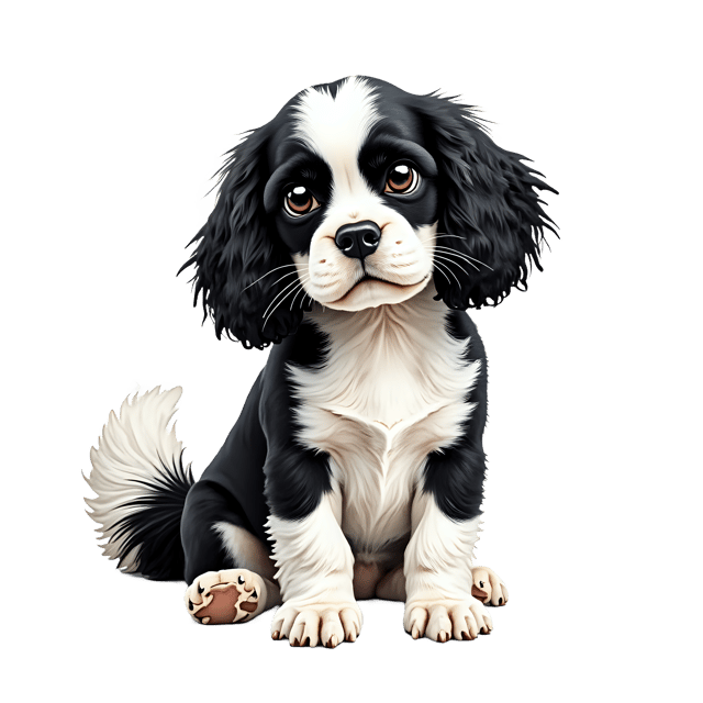 Free transparent PNG: Black and White Cocker Spaniel PNG with Fluffy Tail and Round Face