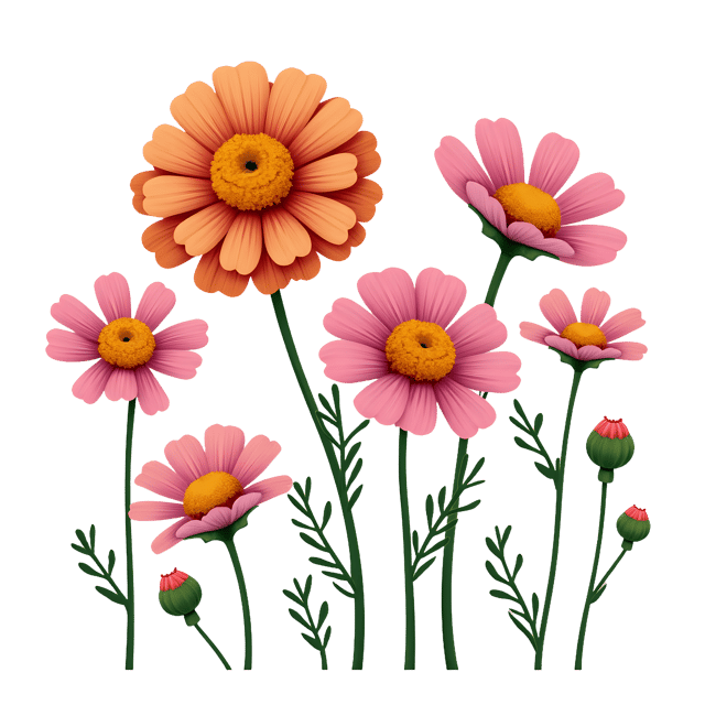 Free transparent PNG: Dahlia, Zinnia, and Cosmos PNG Clipart  Perfect for Gardening, Crafts, and Education
