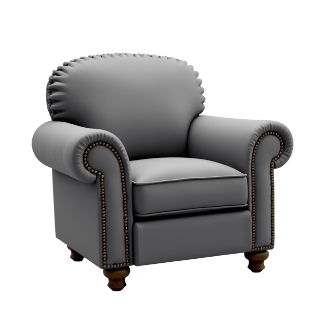 Free transparent PNG: Cozy Gray Armchair with Rolled Arms and Nailhead Trim PNG