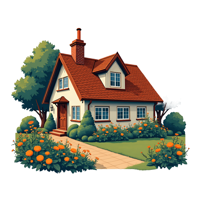 Free transparent PNG: Quiet Village Cottage with Garden PNG Transparent Background