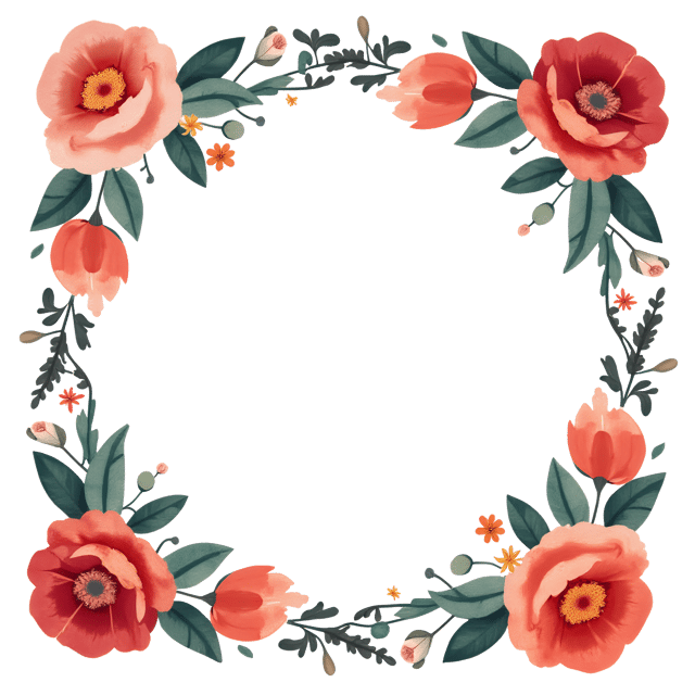 Free transparent PNG: Vibrant Floral Frame Hand-Painted Illustration for Decorative and Craft Projects