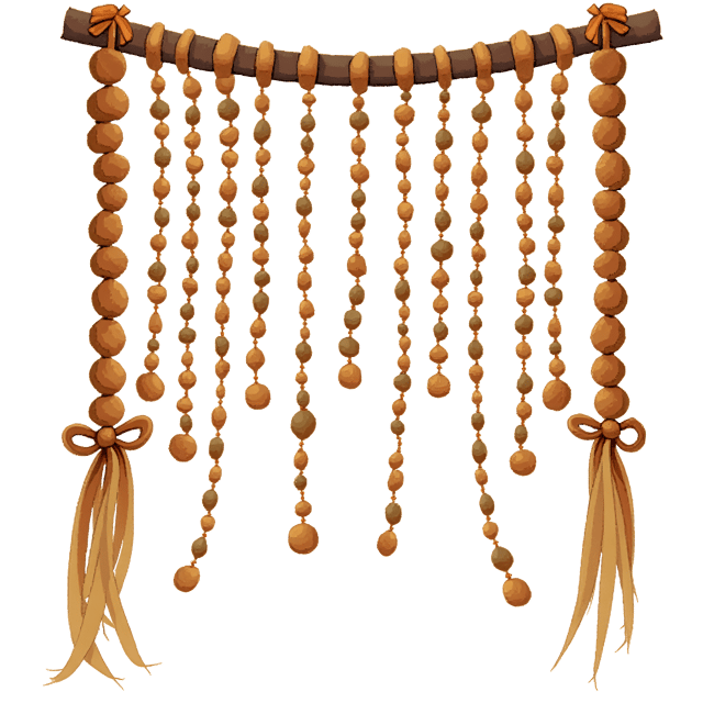 Free transparent PNG: Festive Wood Bead Curtain with Fabric Strips Illustration for Home Decor and Clipart