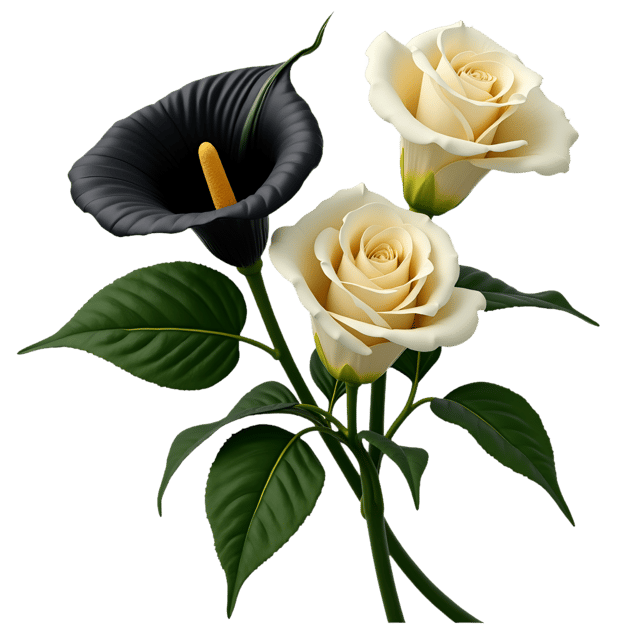 Free transparent PNG: Black Calla Lilies with Pale Cream Roses  Floral Clipart, free download png