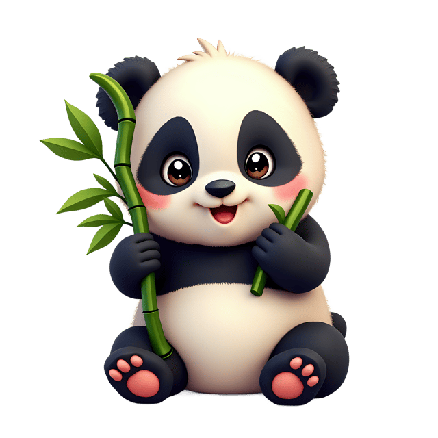 Free transparent PNG: Adorable Panda Holding Bamboo Shoot PNG with Transparent Background