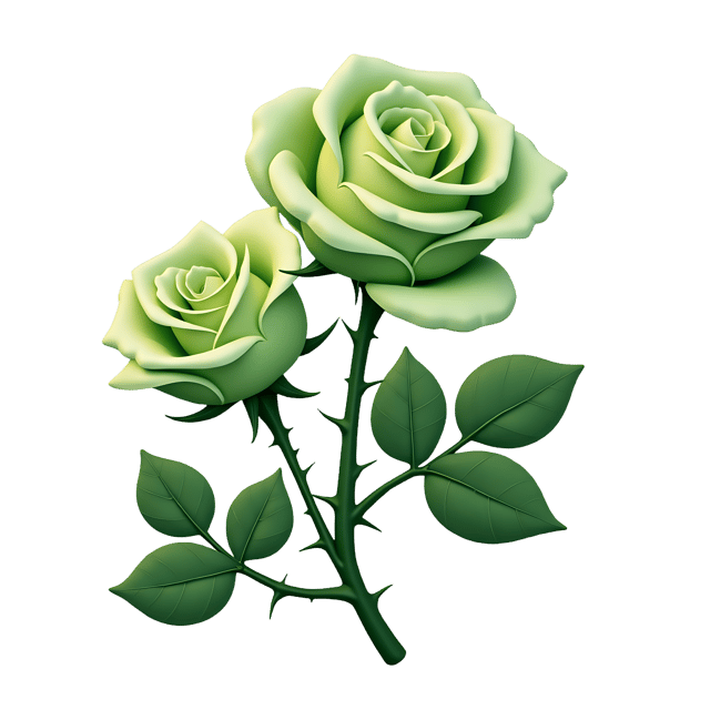 Free transparent PNG: Fresh Green Roses with Dewy Sheen and Soft Thorns PNG Illustration for Botanical Art and Design