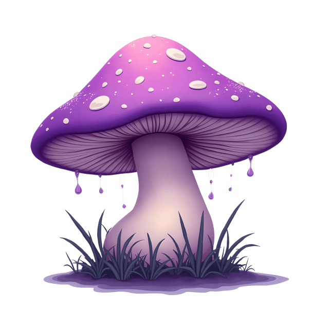 Free transparent PNG: Playful Purple Mushroom with Sparkly Dew Drops PNG Transparent Background