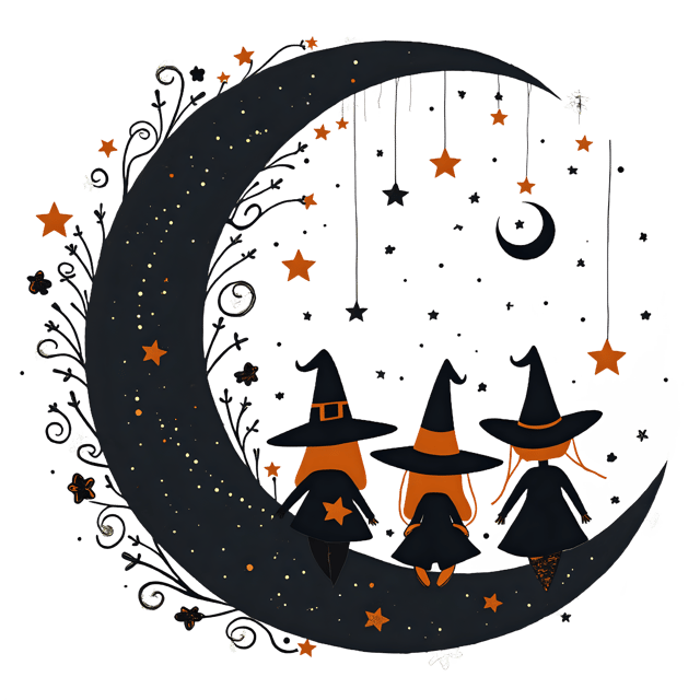 Free transparent PNG: Gothic Crescent Moon with Swirling Stars PNG for Night Sky Decorations and Art