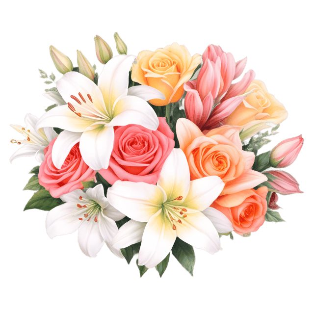 Free transparent PNG: Bloom Bouquet with Colorful Roses and Lilies PNG