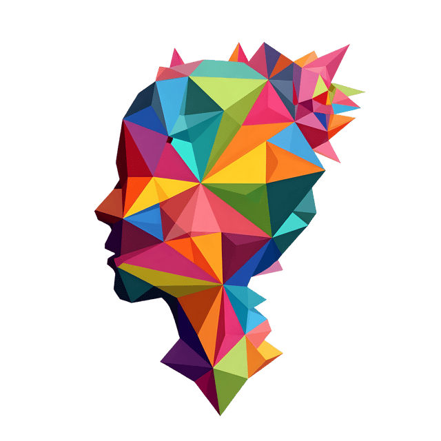Free transparent PNG: Colorful Triangle Face Design with Transparent Background