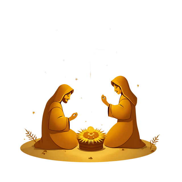 Free transparent PNG: Golden Nativity Scene with Holy Family Under a Starry Sky - Transparent PNG Background