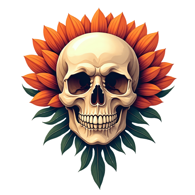 Free transparent PNG: Artistic Flower Skull Design with Transparent Background for Creative PNG Art