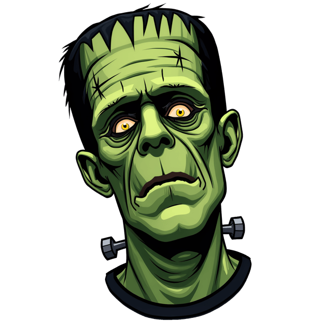 Free transparent PNG: Frankenstein Monster Green Skin and Bolts Illustration for Horror and Monster Themes