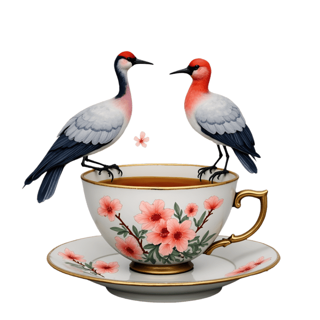 Free transparent PNG: Chinoiserie Bird Tea Cup with Cranes and Cherry Blossoms  Unique Oriental Design Clipart, Free Downloadable PNG