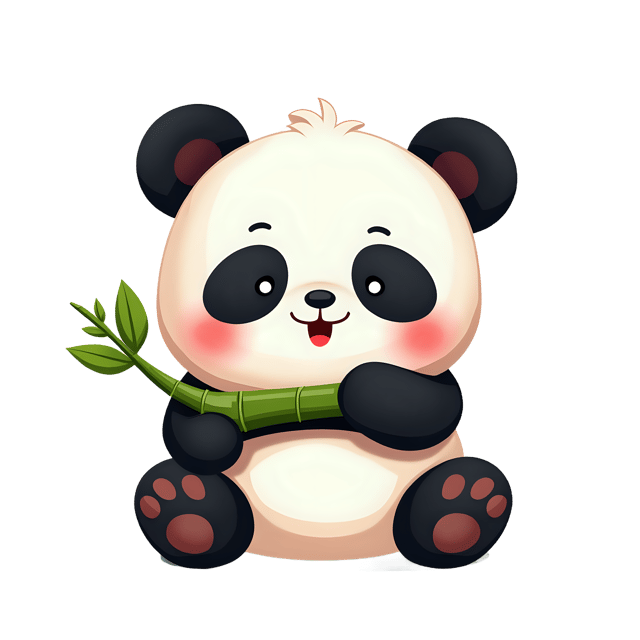 Free transparent PNG: Friendly Amigurumi Panda Eating Bamboo PNG with Transparent Background