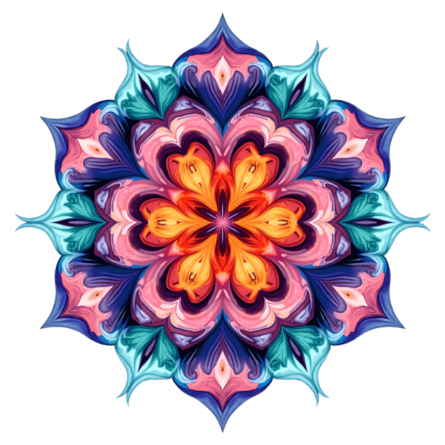 Free transparent PNG: Abstract Symmetrical Mandala with Flowing Lines and Color Transitions