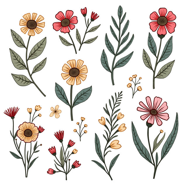 Free transparent PNG: Boho Floral Doodles  Artistic Clipart Design, free png download