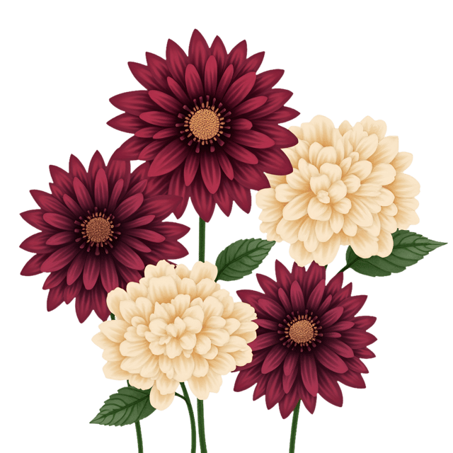 Free transparent PNG: Deep Burgundy Dahlias with Cream Hydrangeas  Floral Clipart, free download png