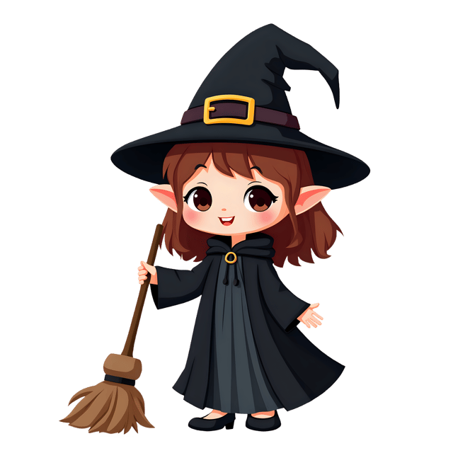 Free transparent PNG: Mystical Goth Witch with Long Black Robe and Broom PNG Illustration for Decorative and Craft Uses