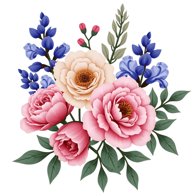 Free transparent PNG: Elegant Peonies, Roses, and Irises Bouquet Clipart with Transparent Background