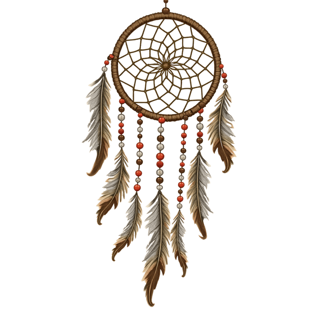 Free transparent PNG: Vintage-Style Dreamcatcher Illustration with Feathers and Beads