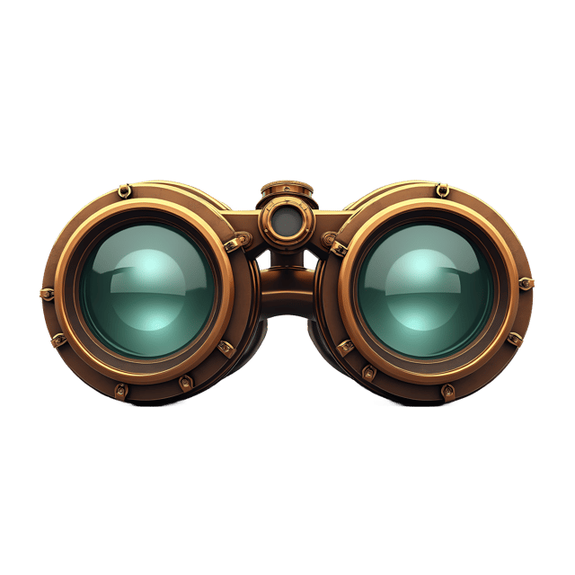 Free transparent PNG: Brass Steampunk Binoculars PNG with Magnifying Lenses and Metal Frames for Decorative Use