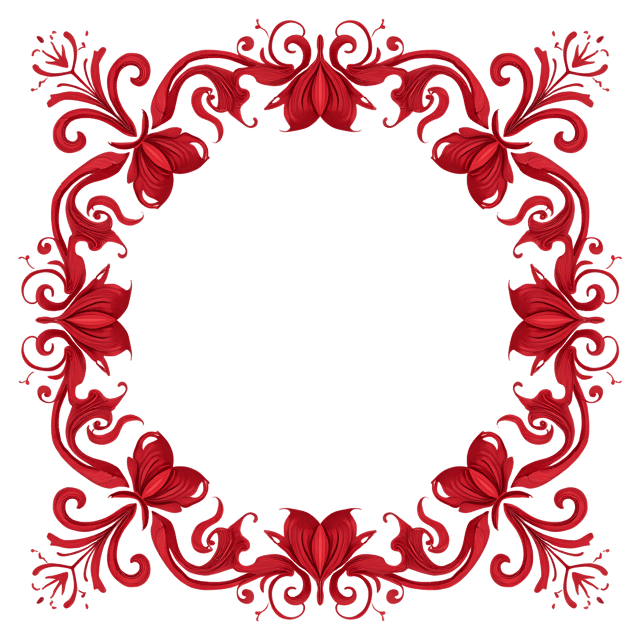 Free transparent PNG: Exquisite Red Symmetrical Clipart with Scrolling Vines - White Background