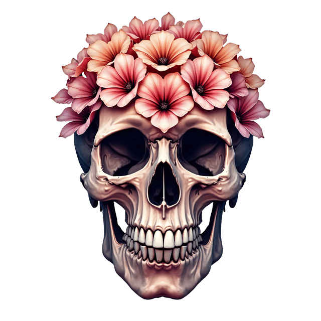 Free transparent PNG: Detailed Skull Blooming Petals PNG Design with Transparent Background