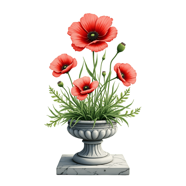 Free transparent PNG: Floral Marble Pedestal with Poppy Flower  Garden Decor Clipart, free png download