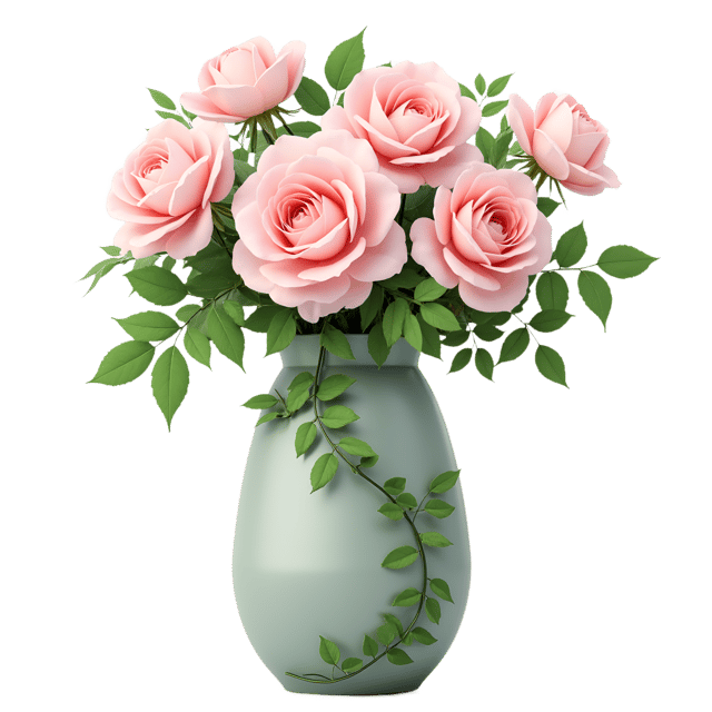 Free transparent PNG: Pastel Floral Vase  Free Downloadable PNG with Soft Pink Roses and Green Ivy