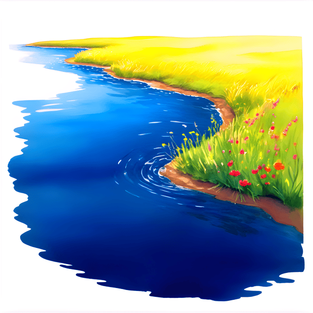 Free transparent PNG: Golden Afternoon Watercolor Scene with Gentle Waves and Wildflowers