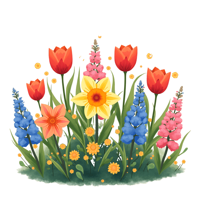 Free transparent PNG: Circular Spring Blooms Watercolor Illustration with Tulips, Daffodils, and Hyacinths