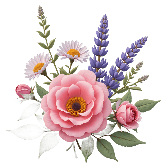 Free transparent PNG: Rose, Daisy, and Lavender Flowers PNG Clipart  Perfect for Floral Designs  Crafts