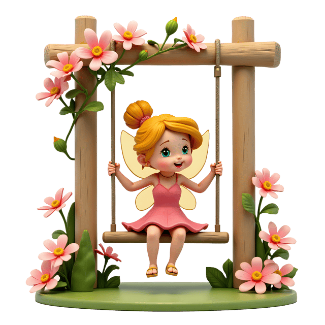 Free transparent PNG: Fairy on Flower Swing Vector Art for Fairy Tale and Nature-Inspired Creations