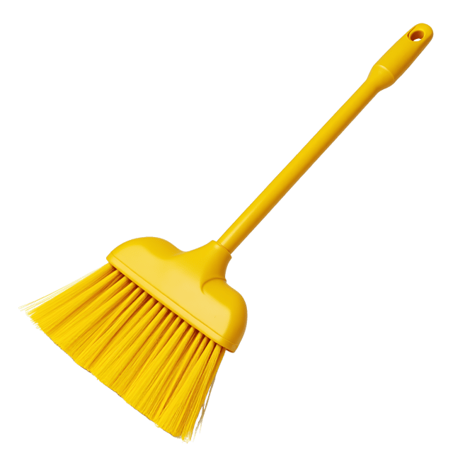 Free transparent PNG: Yellow Plastic Broom with Ergonomic Handle and Soft Bristles - Realistic Illustration