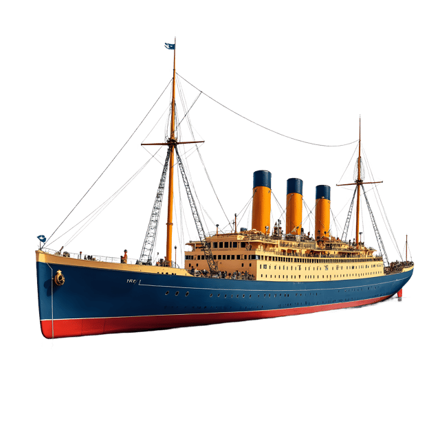 Free transparent PNG: Vintage Steamship Painting in Rich Blues and Golds with Transparent Background