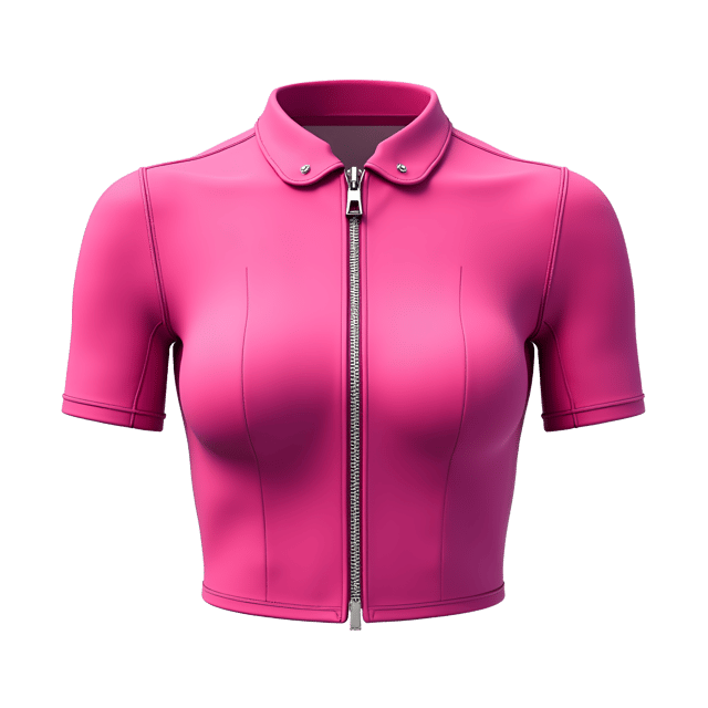 Free transparent PNG: Neon Pink Crop Top with Metallic Zipper - Isolated White Background PNG