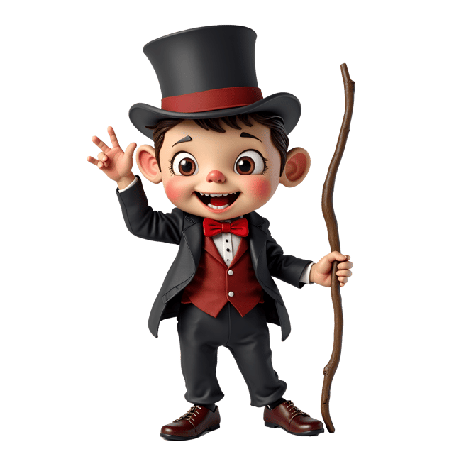 Free transparent PNG: Eccentric Humanoid Magician with Top Hat and Twirling Staff - Realistic Illustration