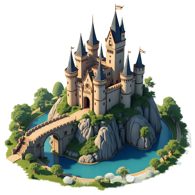 Free transparent PNG: Fairy Tale Castle with Moat and Stone Bridges PNG Transparent Background