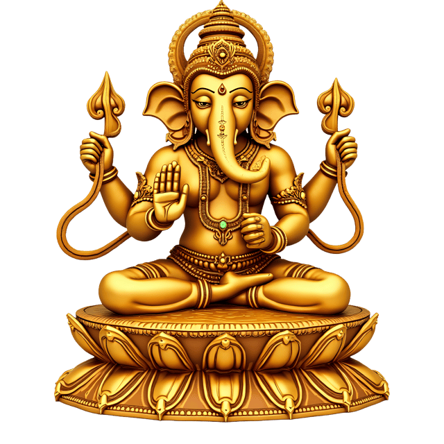 Free transparent PNG: Sacred Golden Idol PNG with Detailed Carvings and Gemstone Eyes