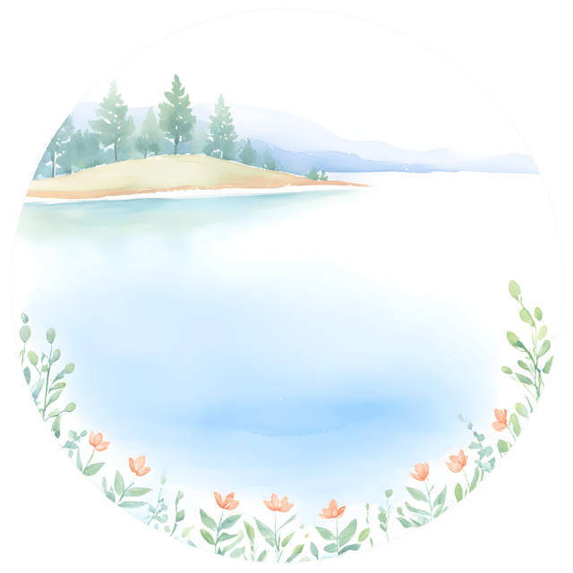 Free transparent PNG: Tranquil Lake with Delicate Swirling Border PNG for Art and Decor