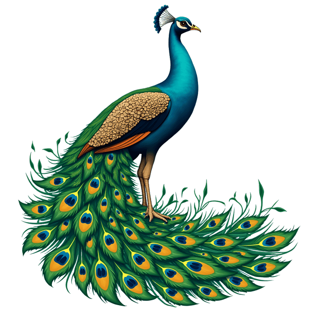 Free transparent PNG: Iridescent Peacock PNG Clipart with Green Plumage and Vibrant Eye Pattern